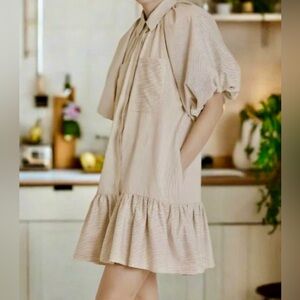 AUREUM Cream and Black pinstriped Dress